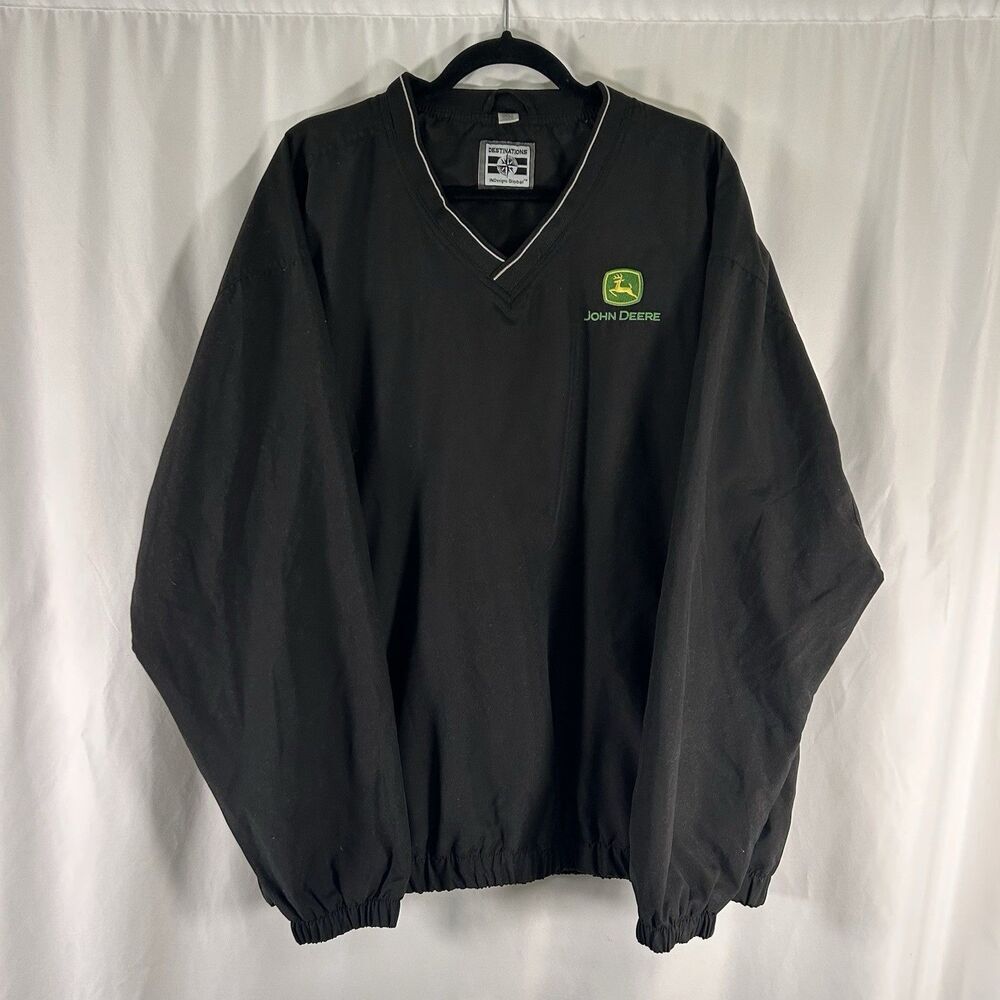 John Deere Windbreaker Men's XL Black Vneck Pullover Destinations Brand